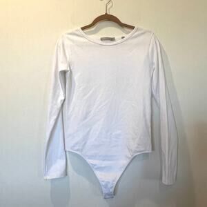 Vince Pima cotton long sleeve Crewneck tee bodysuit white medium thong back